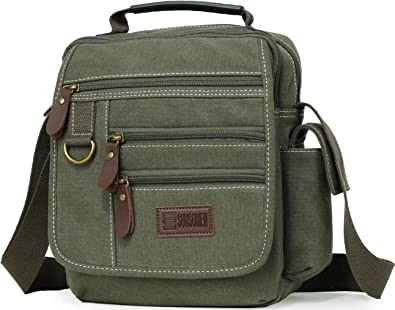 Sunsomen Men's Bag Canvas Shoulder Bag Small Postman Messenger Bag Work Bag Retro Multifunction